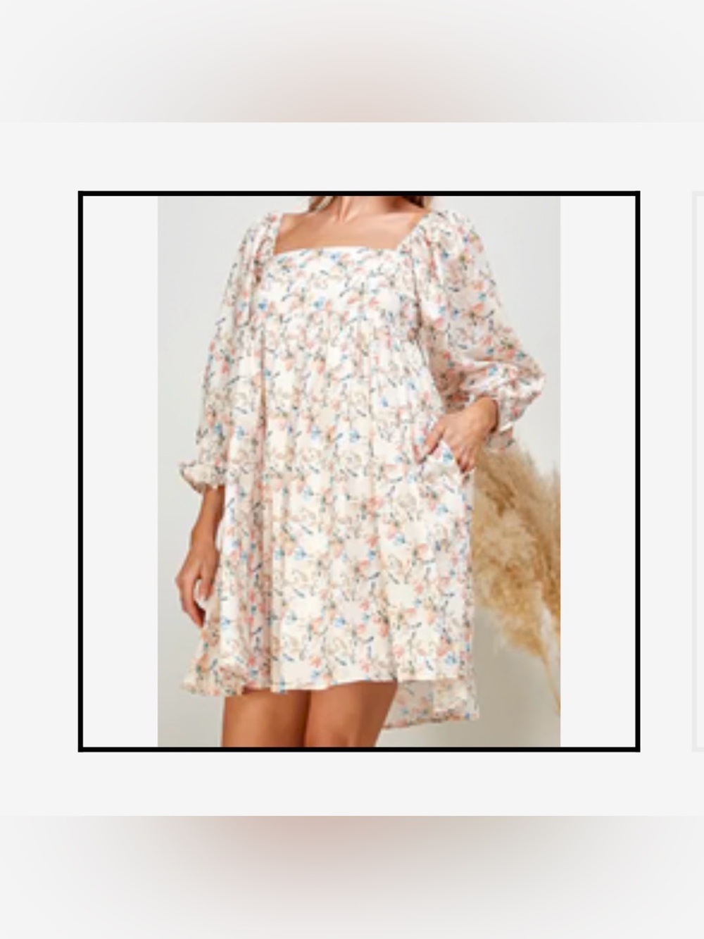 283. Hudson Gray Floral Babydoll Mini Dress Puff Sleeve Square Neck Size Large